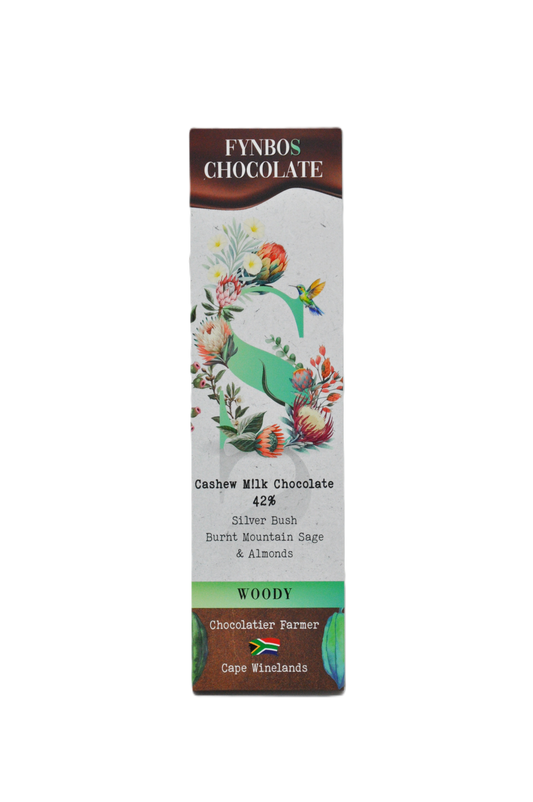 FYNBOS-S chocolate slab, 42% cashew milk, Woody